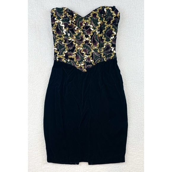 (VTG) JESSICA MCCLINTOCK • Gunne Sax Black Velvet Sequin Strapless Mini Dress - Picture 7 of 16
